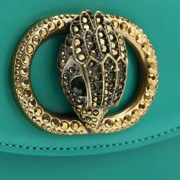 ✨Kurt Geiger NWT Chelsea Teal Leather Saddle Crossbody, Brass Chain, KG dustbag - Picture 10 of 15